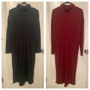 Two bundle ribbed long sleeve dresses